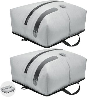 ONTYZZ Travel Vacuum Compression Bags Reusable Compression Bag with IP67 Waterproof Zipper Space Saver Vacuum Bags for Suitcase,Two Pack Grey