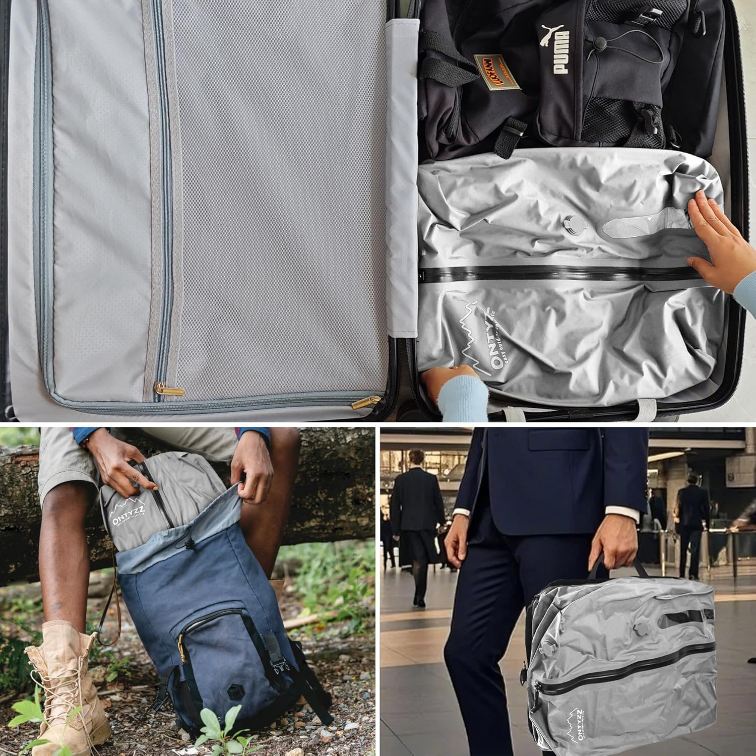 ONTYZZ Travel Vacuum Compression Bags Reusable Compression Bag with IP67 Waterproof Zipper Space Saver Vacuum Bags for Suitcase,Two Pack Grey - Image 6