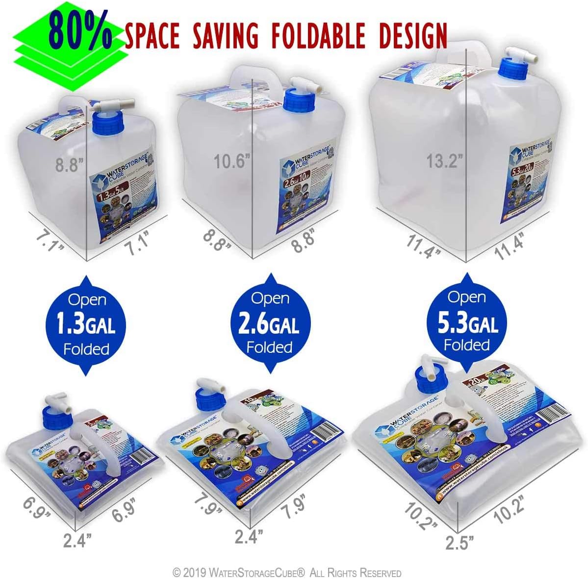 WaterStorageCube BPA Free Collapsible Water Container with Spigot, Camping Water Storage Carrier Jug for Outdoors Hiking Backpack & Survival Kit, Foldable Portable Water Canteen 1.3/2.6/5.3 Gallon - Image 2